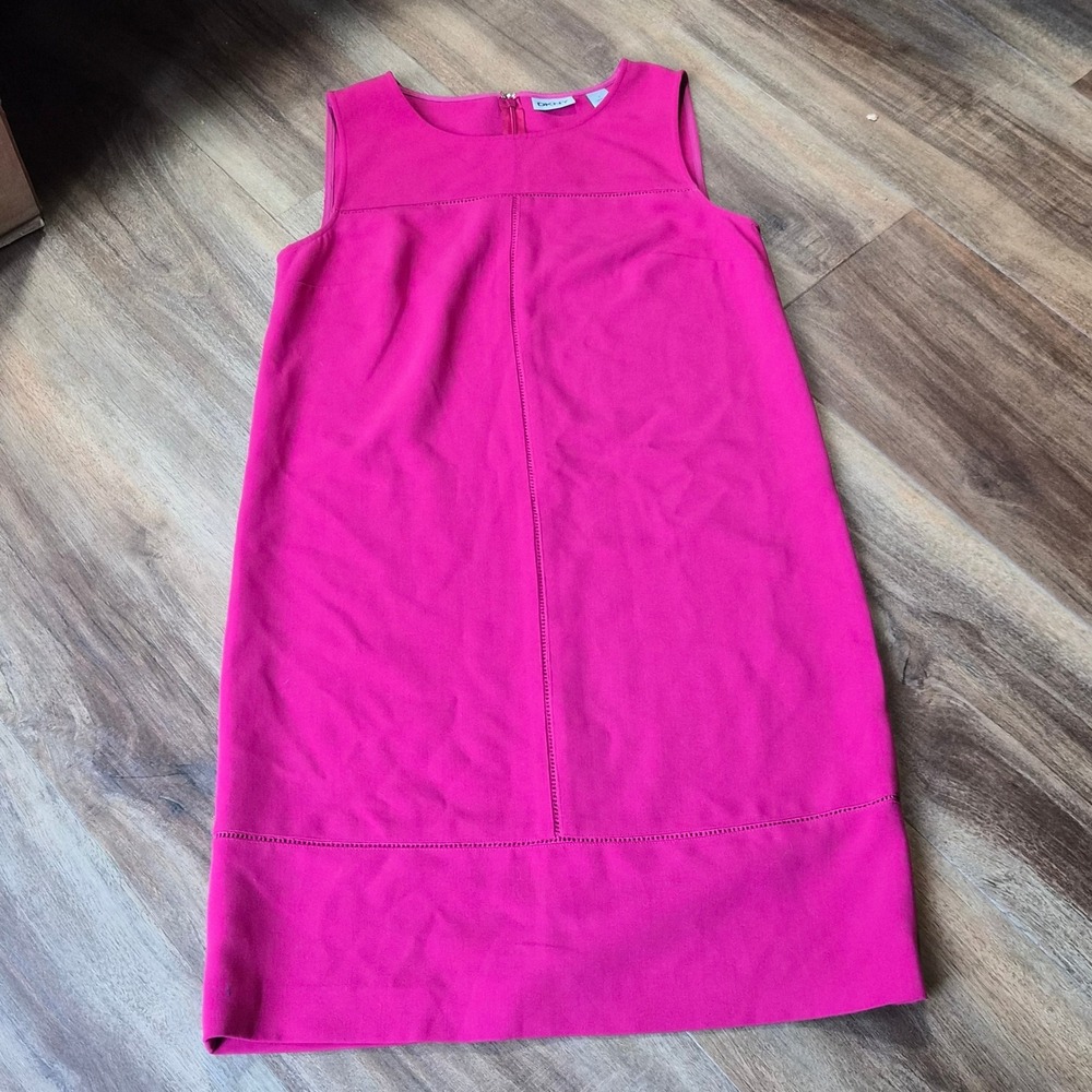 DKNY Fuchsia Pink Sleeveless Shift Dress Ladder Stitch 6 Round Neck Barbiecore‎